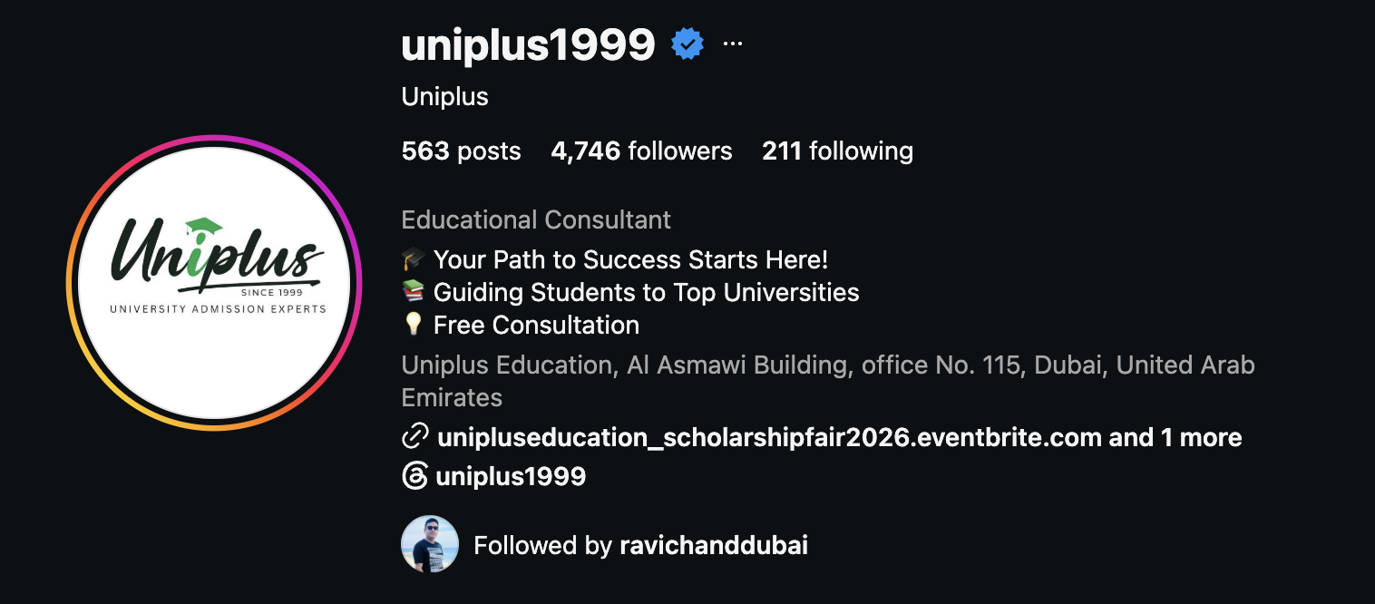 Uniplus Instagram profile