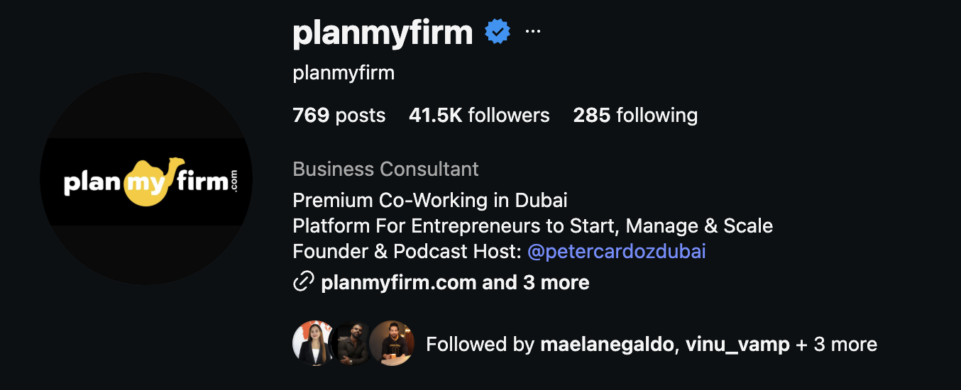 Plan My Firm Instagram profile