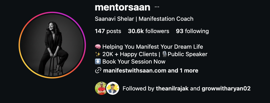 Saanavi Shelar (@mentorsaan) Instagram profile
